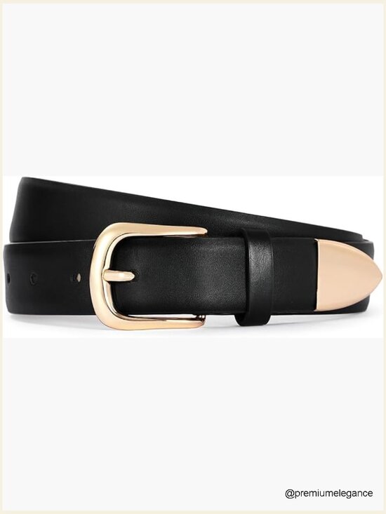 Faux Leather Belt with Gold Buckle for Women - Medium 32-36 
